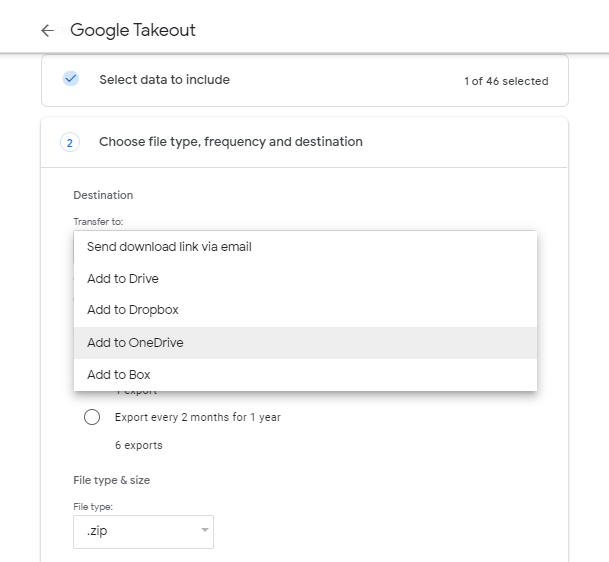 Directly export Google Drive to One Drive