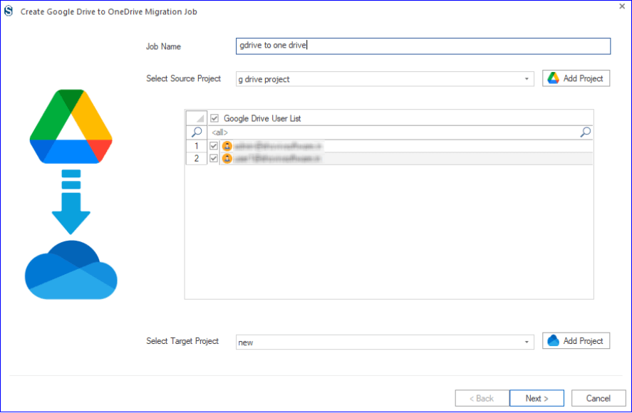 Create a migration job for Migrating From Google Drive to OneDrive