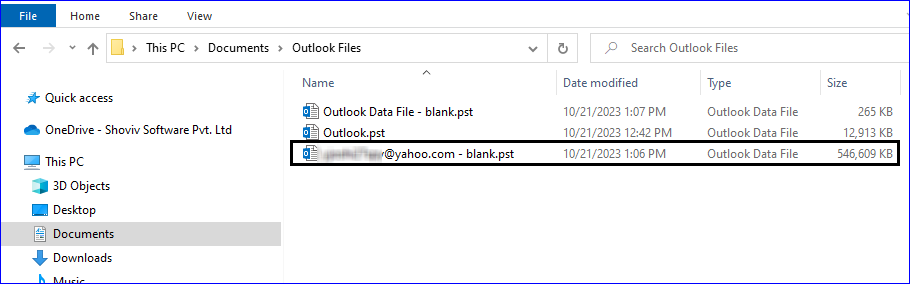 you PST file exported in folder