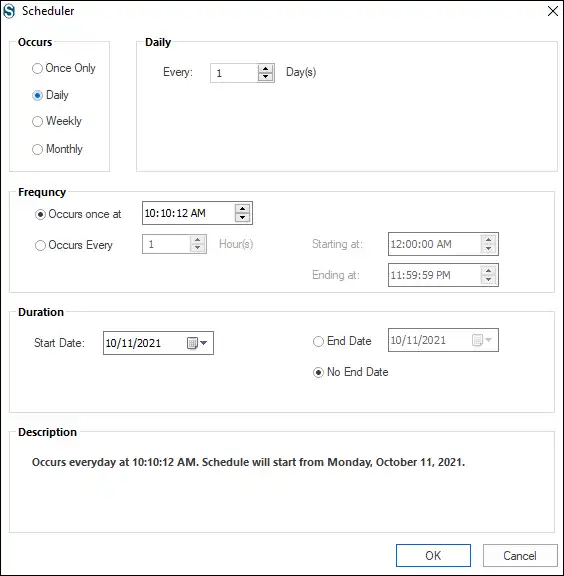 scheduler options (Daily, weekly, monthly)