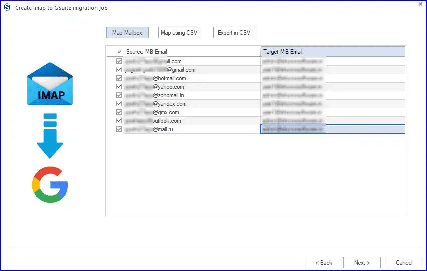 MAP Source Gmail mailboxes with Google Workspace mailbox
