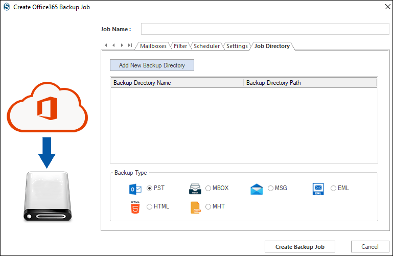 select archiving file format such PST, MBOX