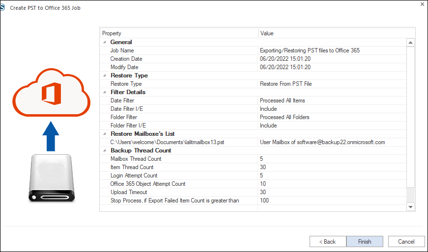 Import process finish from PST to OWA Outlook web Access