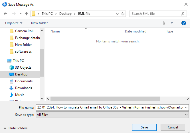 Choose path to save EML file