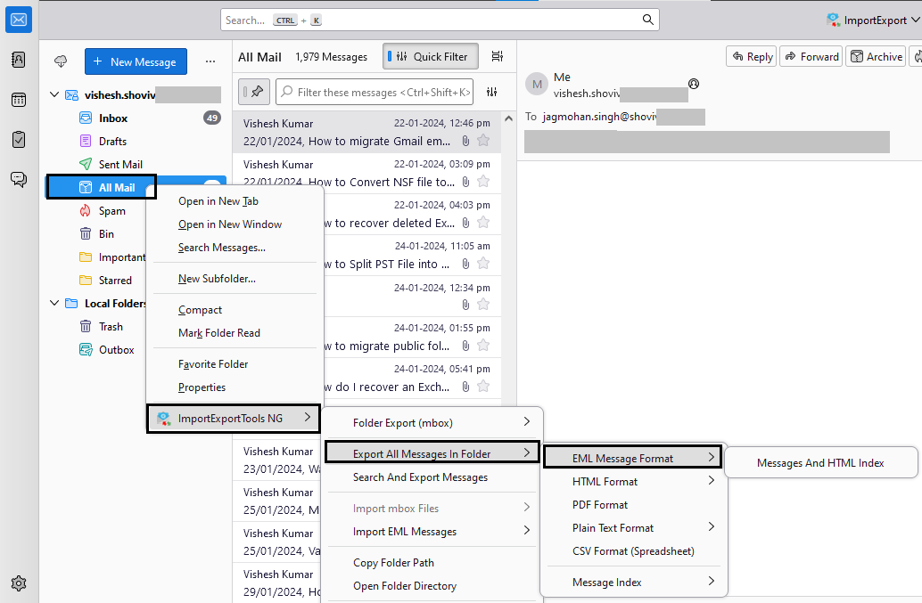 Save MBOX file as EML format