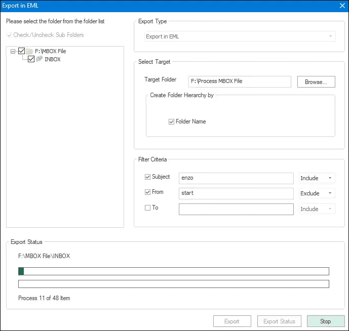 Select your target folder where converted EML file will saved after successful email conversion