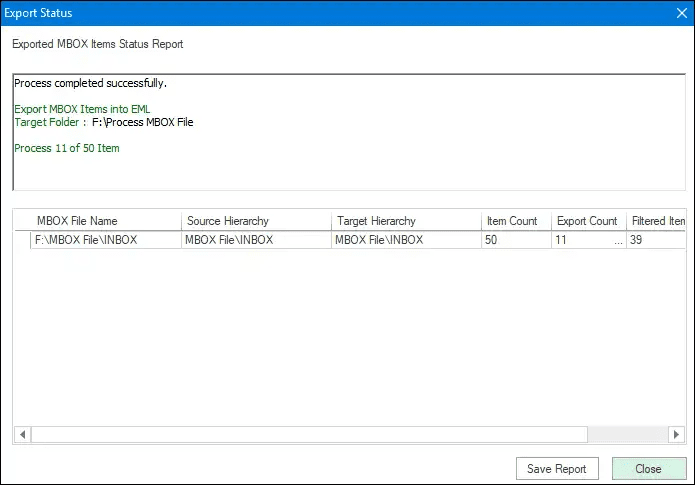 Conversion from MBOX to EML file is finieshes