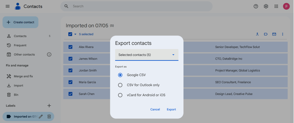 Choose Export format