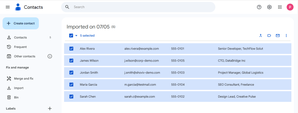 select all contacts