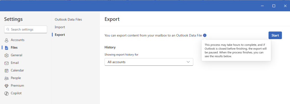 PST Export Option in New Outlook