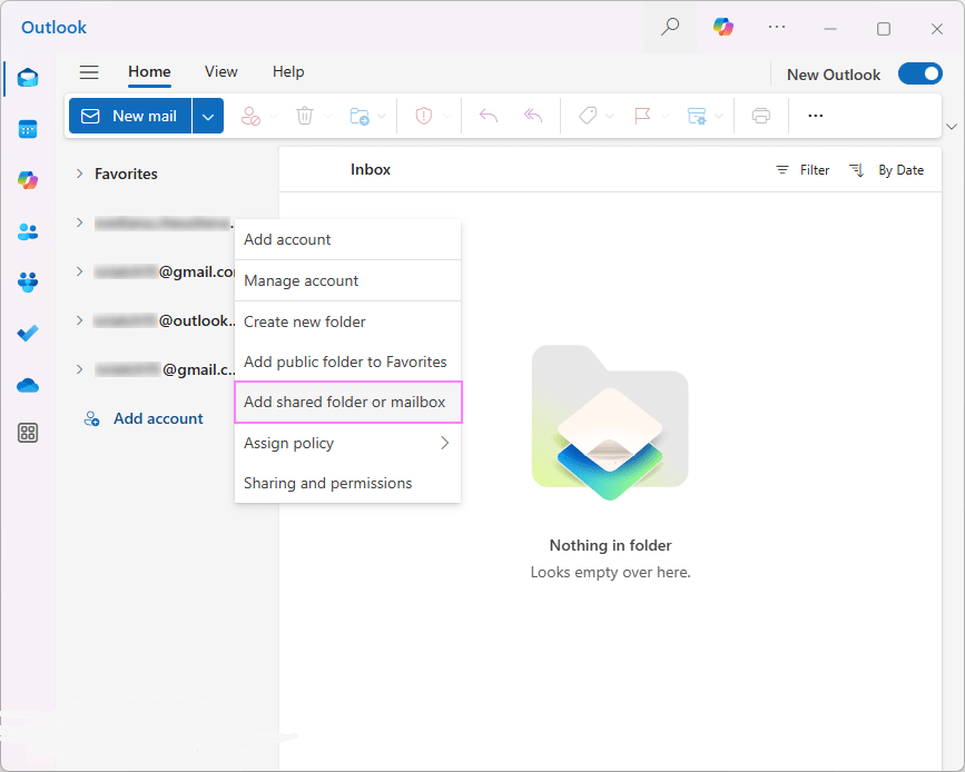 Add Shared Mailbox or Folder in New Outlook
