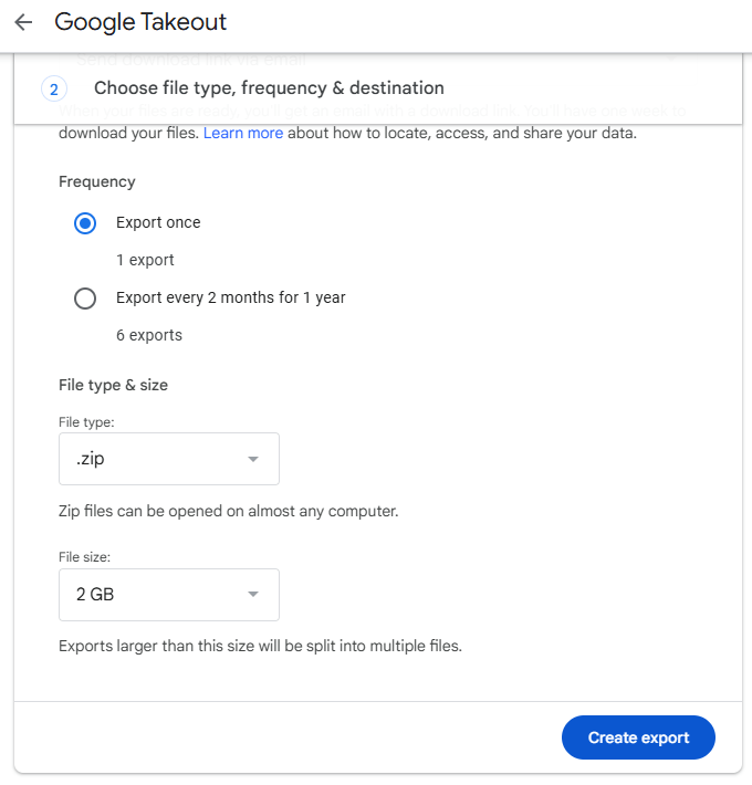 Download Google Drive file via Google Takeout