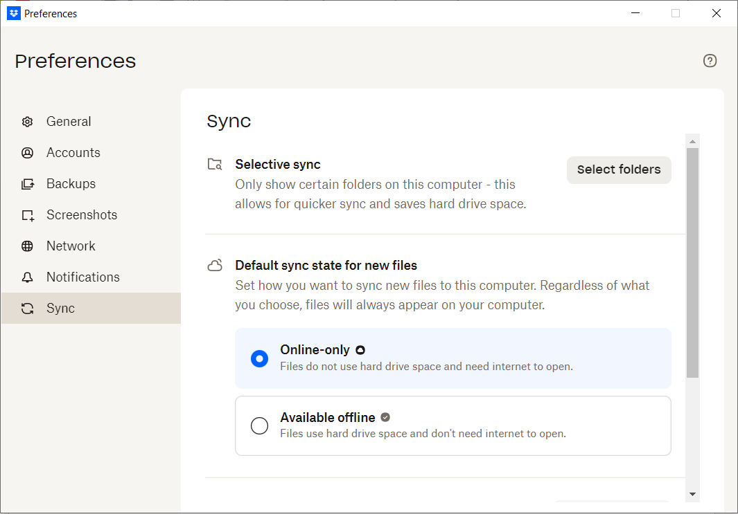 select files to sync for desktop