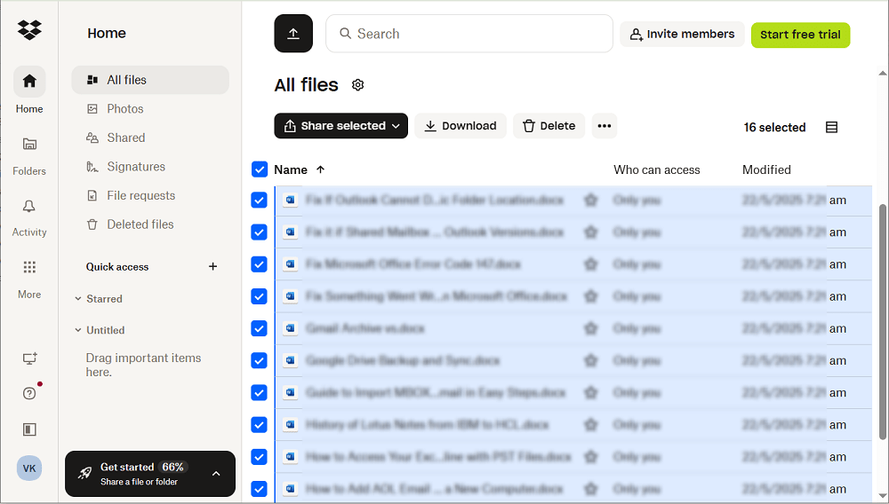 Select files and manually download each files