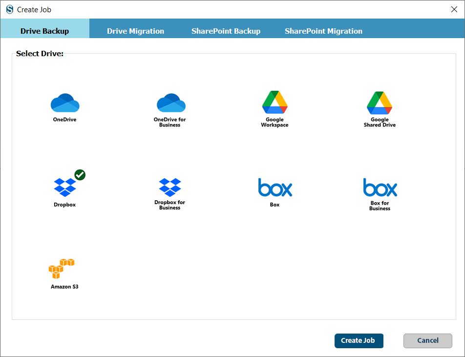 Create a Dropbox backup job