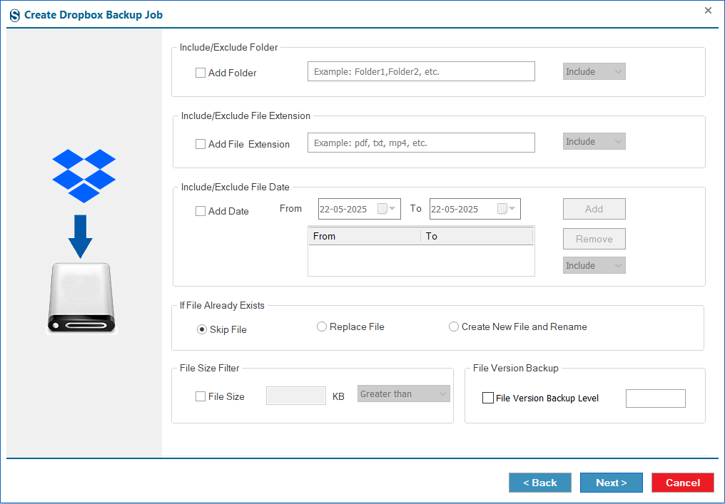 Include or Exclude folder from Dropbox source