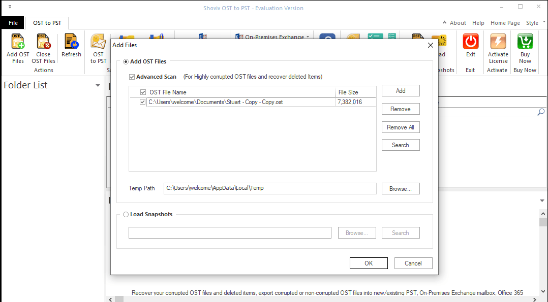 Add your corrupted outlook OST file