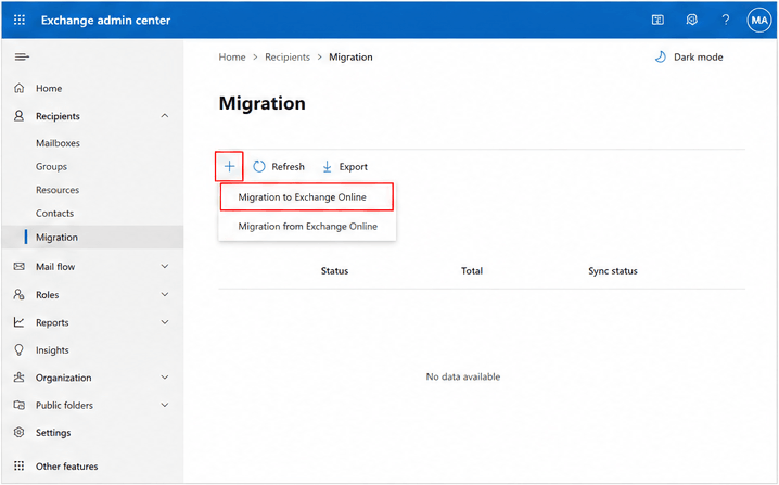 Select Migrate to Exchange Online