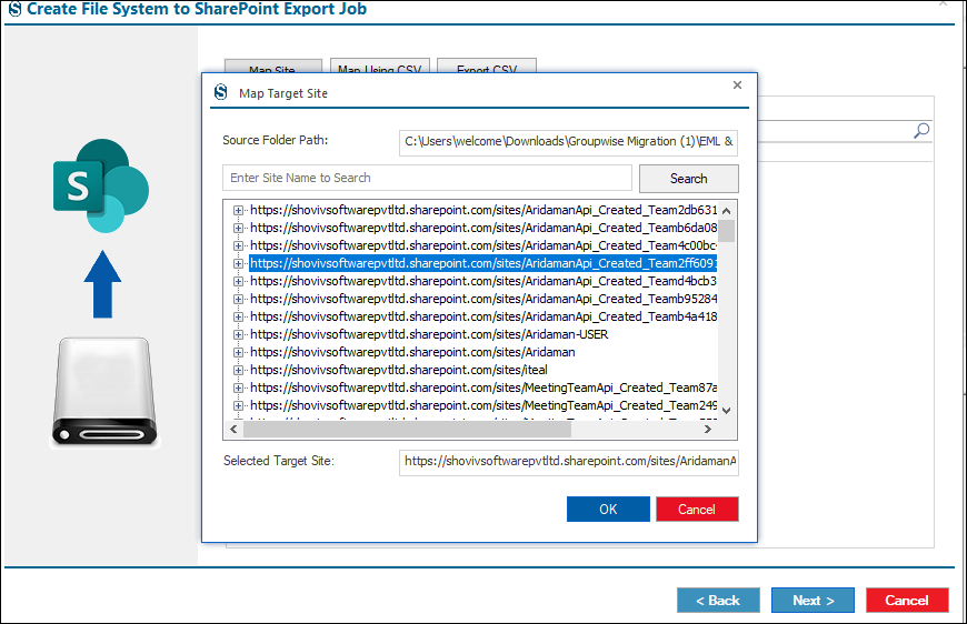 Map the source path with Target site