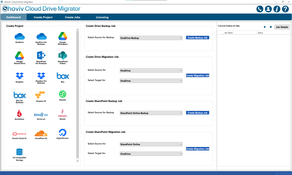Shoviv Cloud Migrator Dashboard