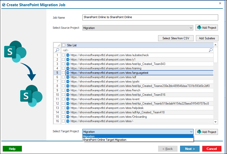 Connect source and Target and create migration job