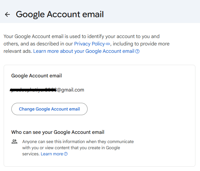 Click on 'Change Google Account Email'