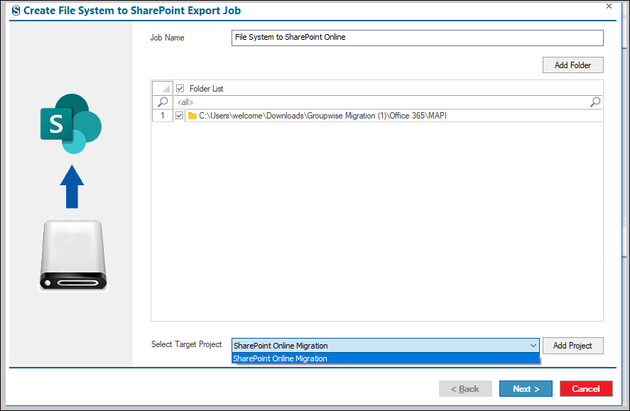 Select Target or add target project