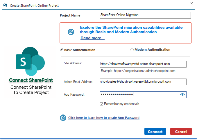 Add new sharepoint online migration project