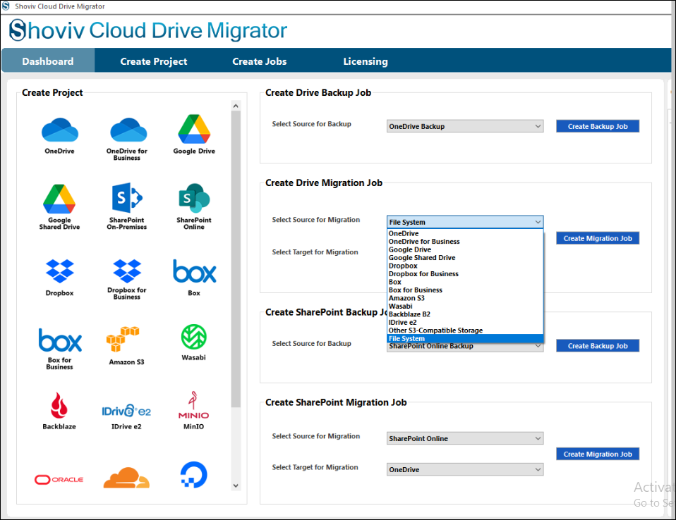 Choose source migration as 'File System'