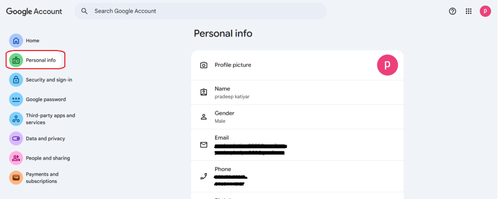 Click on personal info