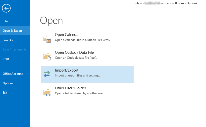 Import Export Outlook Option