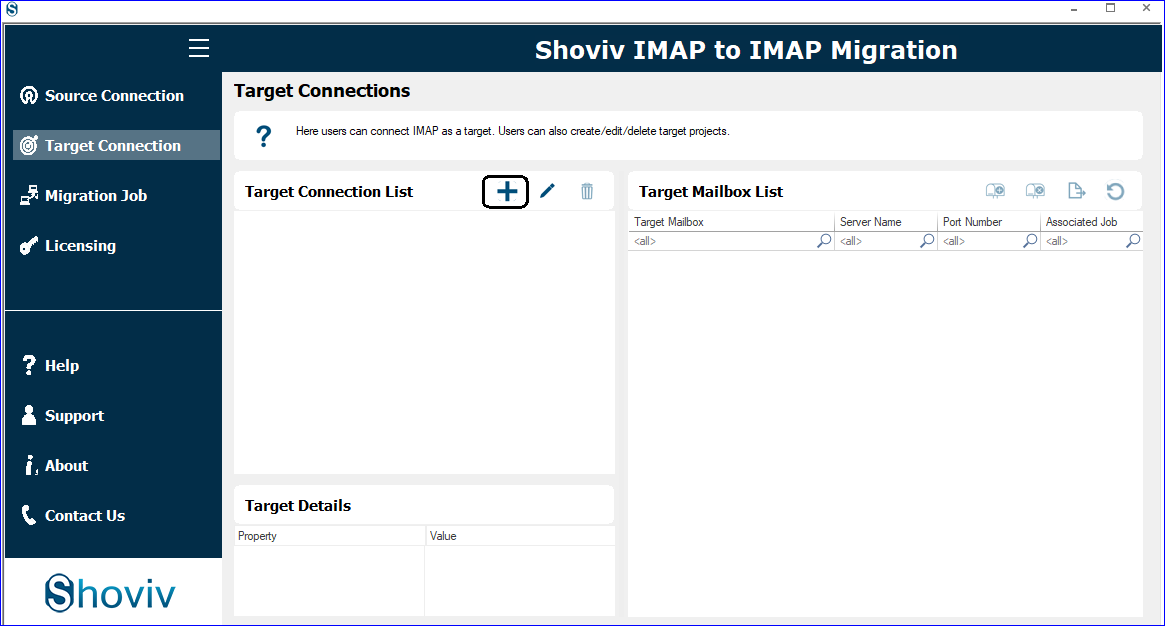 Target IMAP mailbox connection