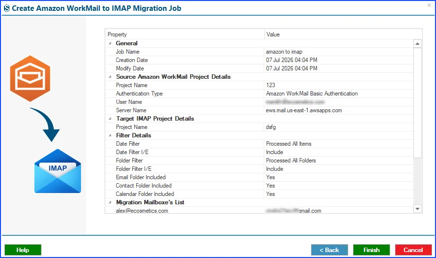 Review Migration job setup