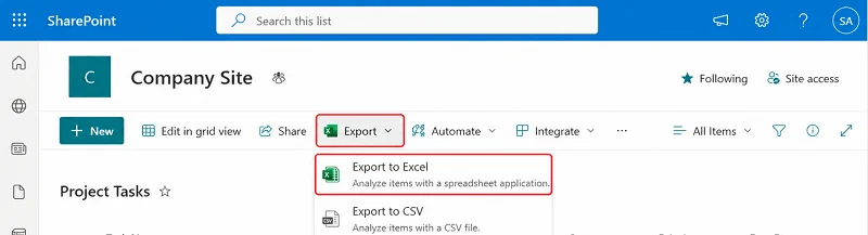 Export to Excel (.iqy)