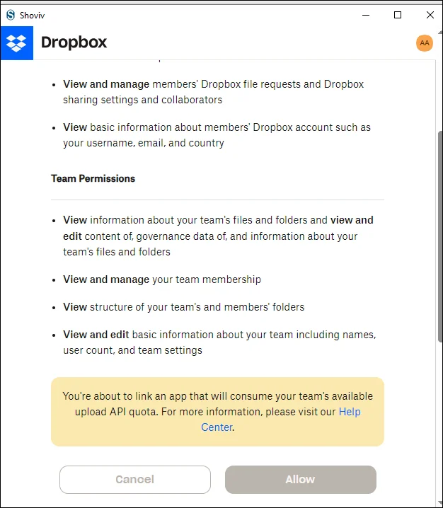 Dropbox backup