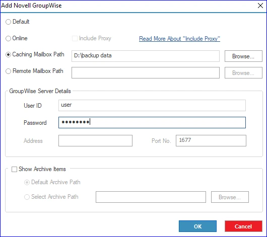 Add the cached mailbox of the GroupWise user