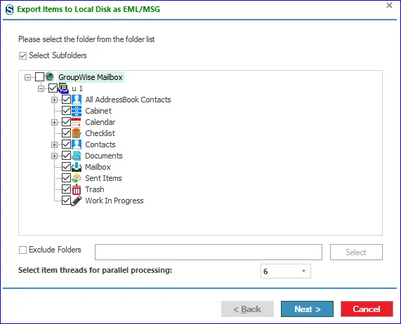 Check or uncheck the folders and subfolders