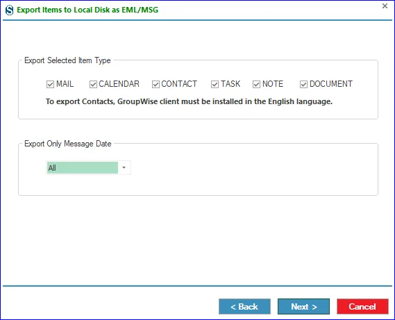 Message Date filters to include/exclude mailbox folder items