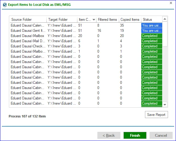 Saving the GroupWise mailbox data to the MSG/EML