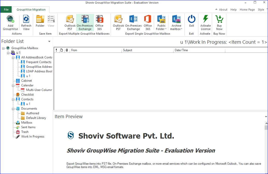 Connect and show the GroupWise mailbox data