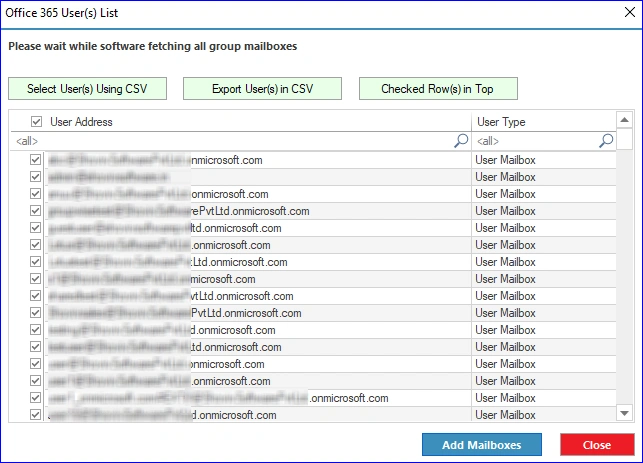 Select the required users from the list
