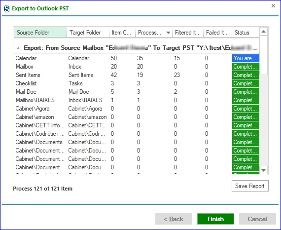 Finish the process and save the report