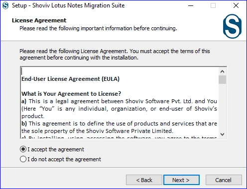check the 'I accept the agreement' option