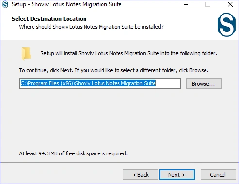 Install the software on the following location