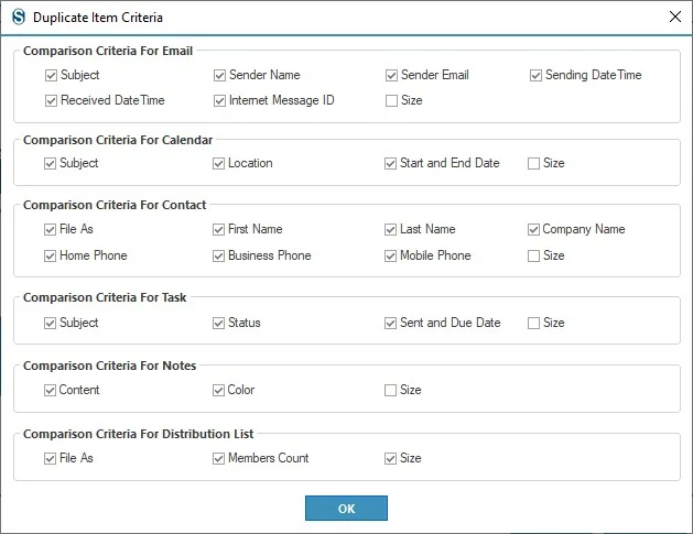 Duplicate Item Criteria