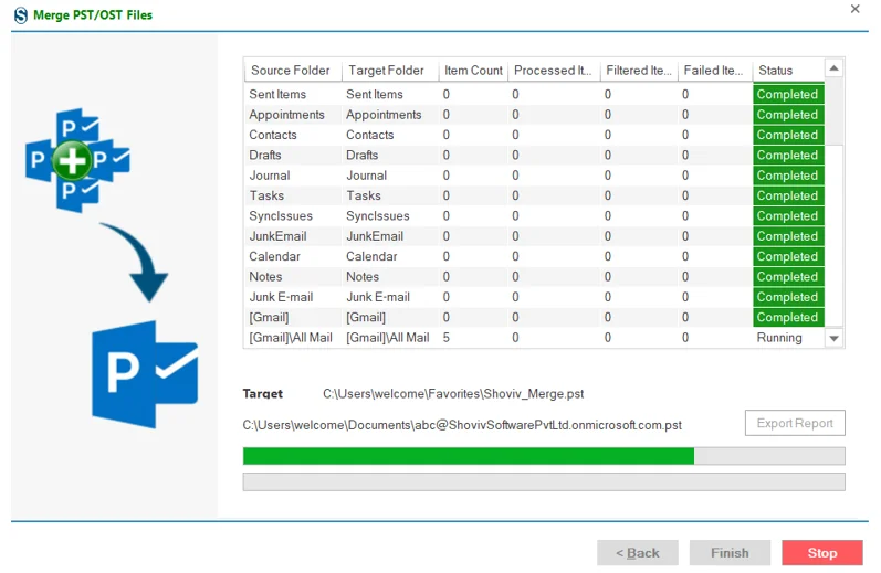 Merge PST Status Window