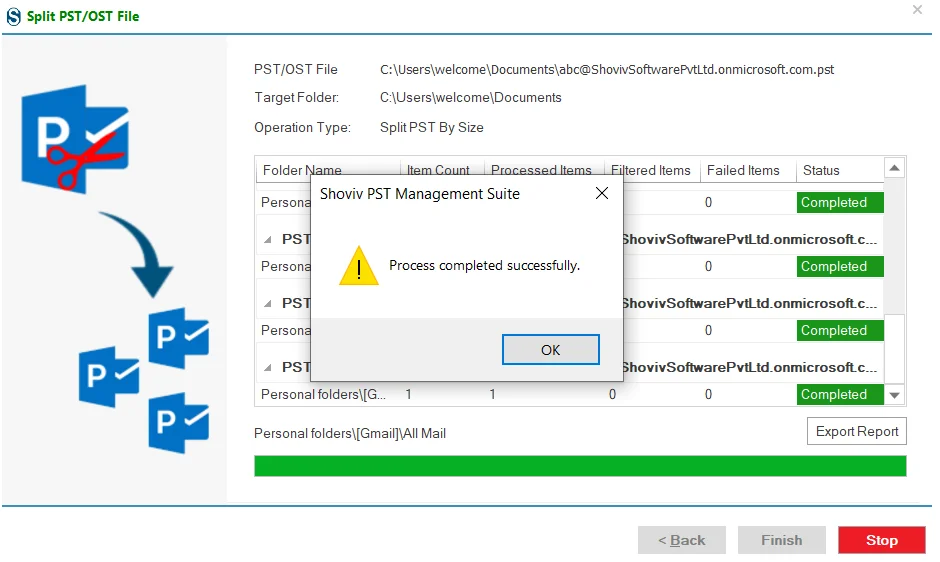 PST Split Process Completed