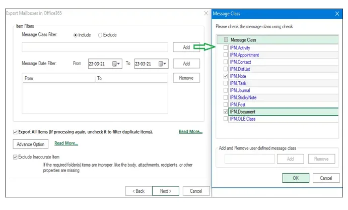 Message Class Filter