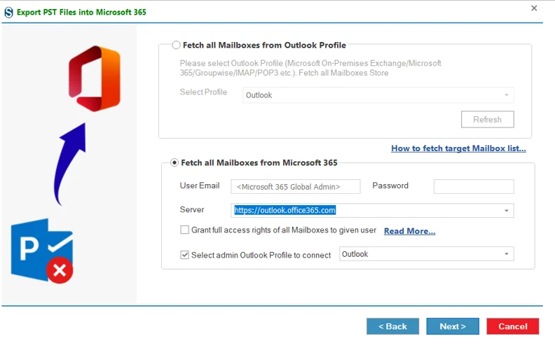 Connect by entering the Office 365 account credentials