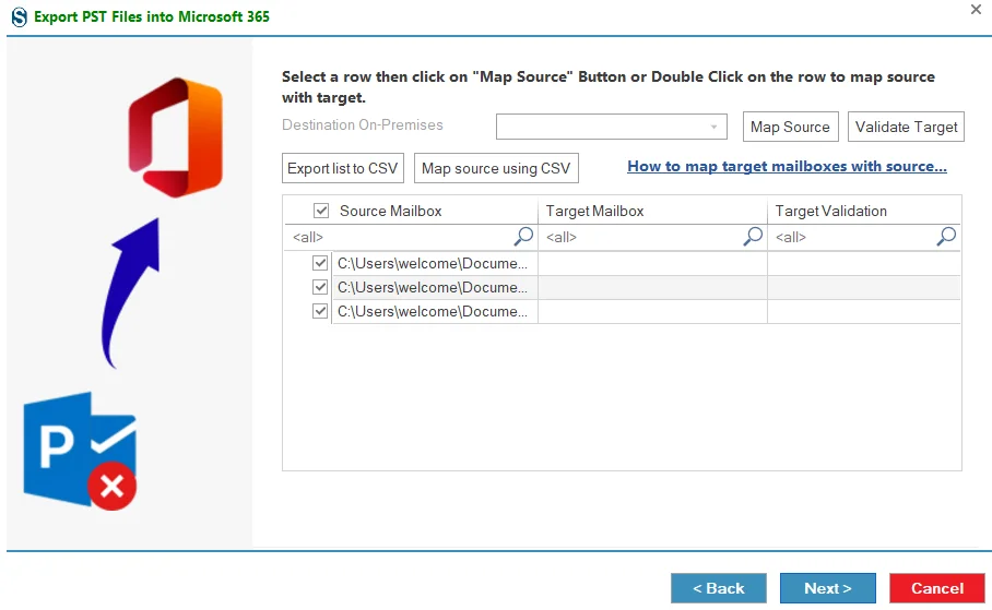 Map the source mailbox to the target mailbox